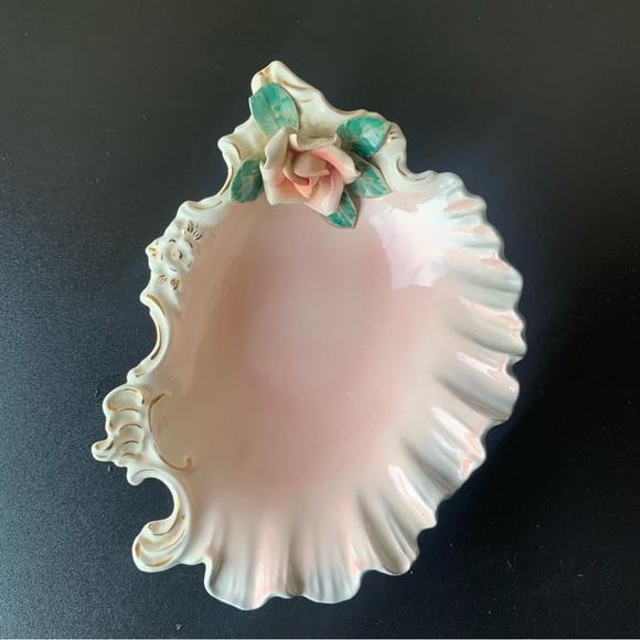 Pasaden Calif Forence Ceramics Pink Trinket Soap Dish Applied Flowers - Picture 7 of 11